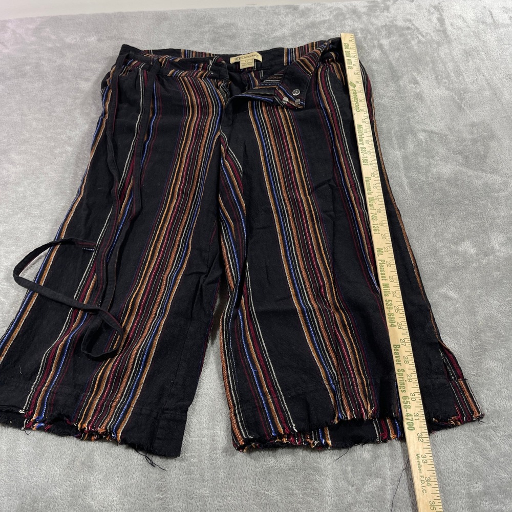 Democracy Crop Pants Womens 12 Black Striped Flex-ellent Raw Hem Wide Leg Boho - Picture 2 of 11